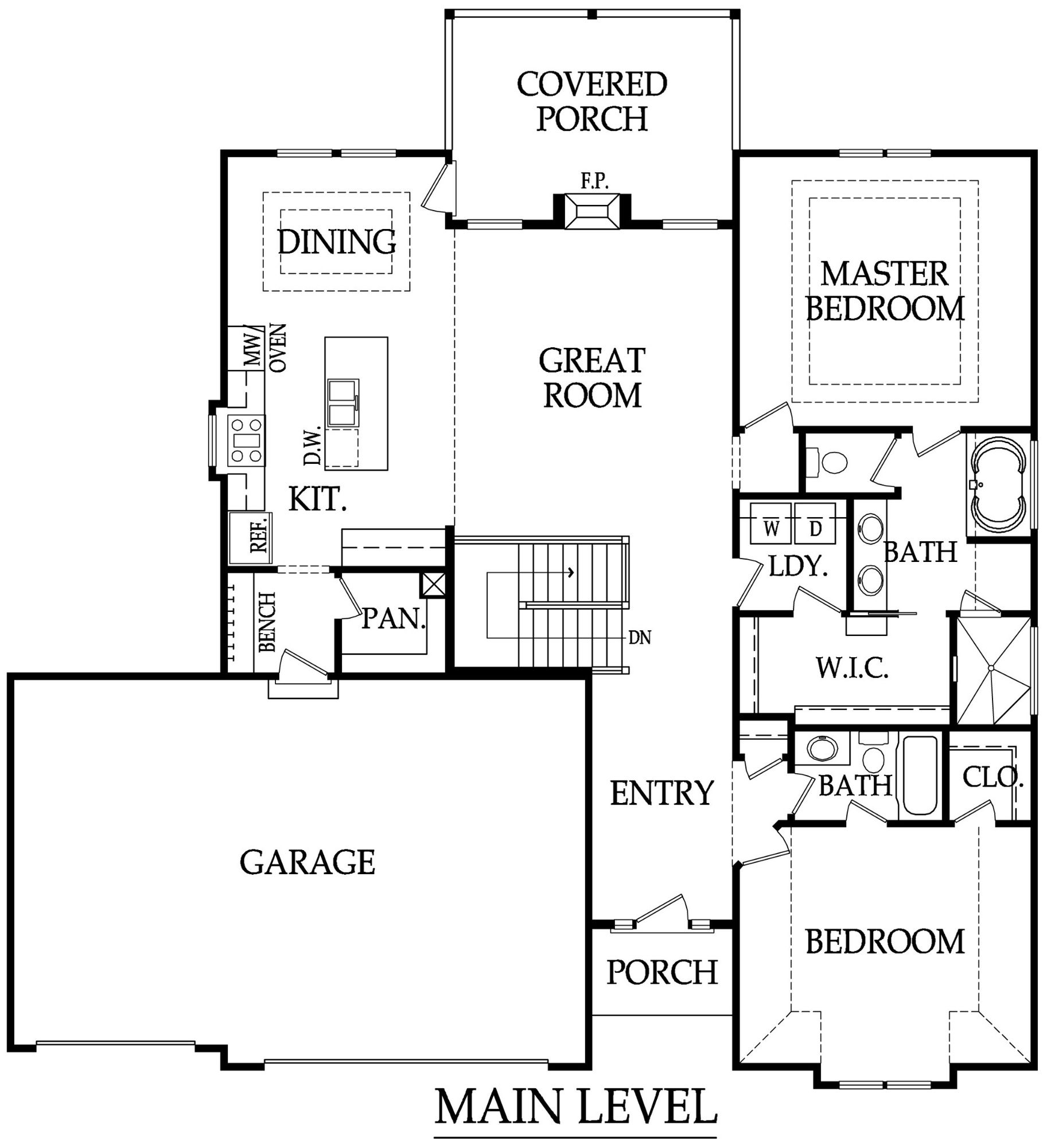 The Franklin reverse 1.5-story main level floor plan