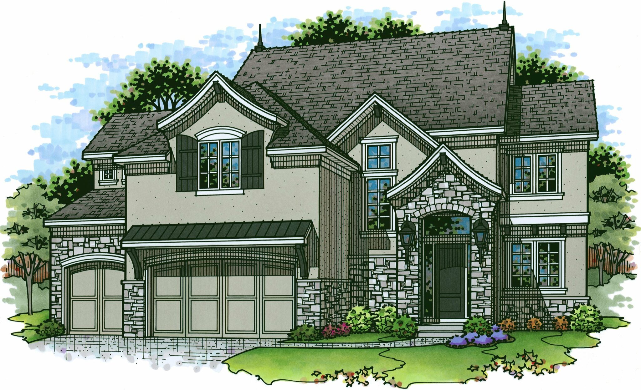 The Kennedy 2-story floor plan French Country front elevation