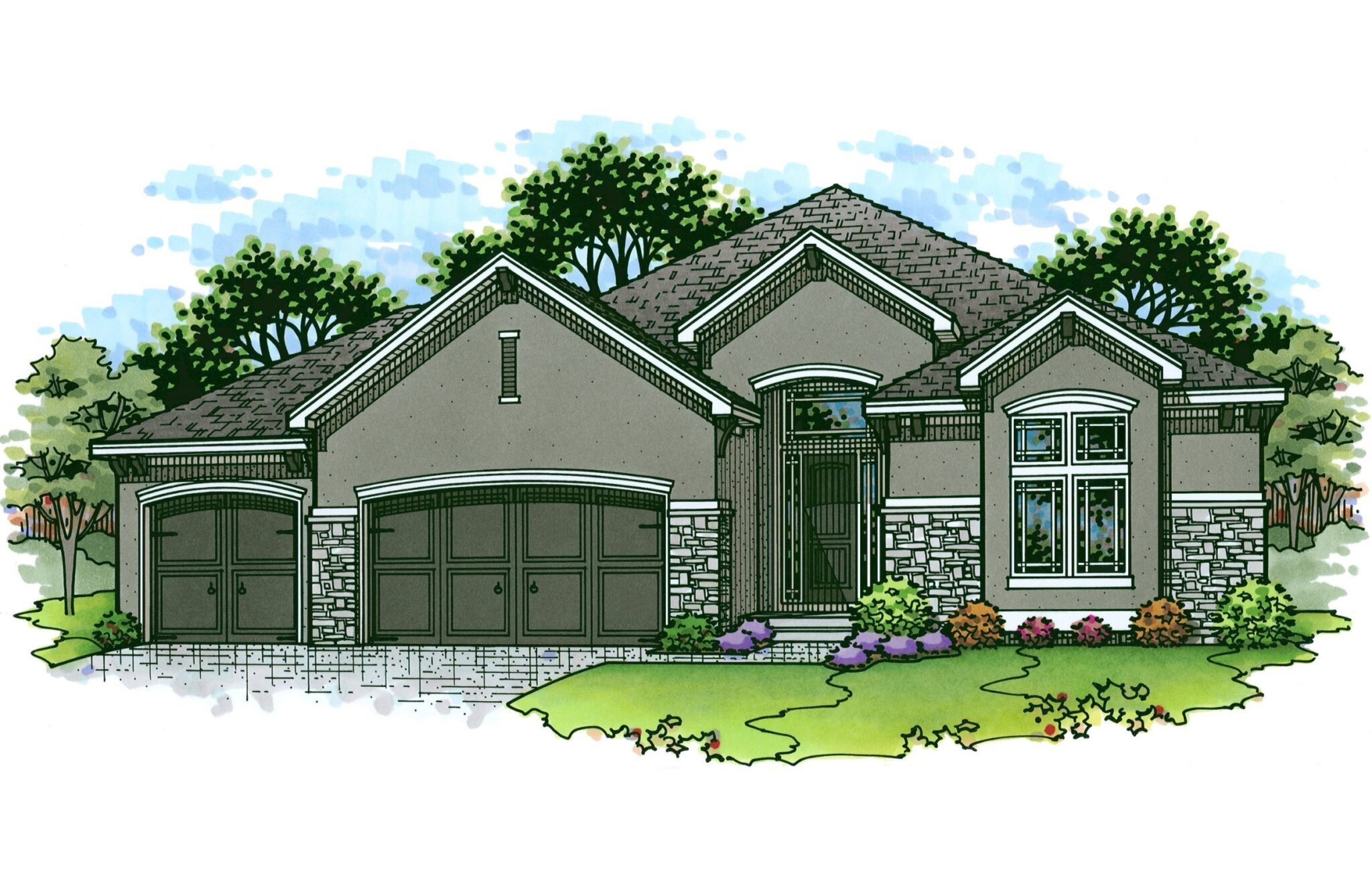 The Roosevelt 1.5-story floor plan with traditional front elevation by Patriot Homes.
