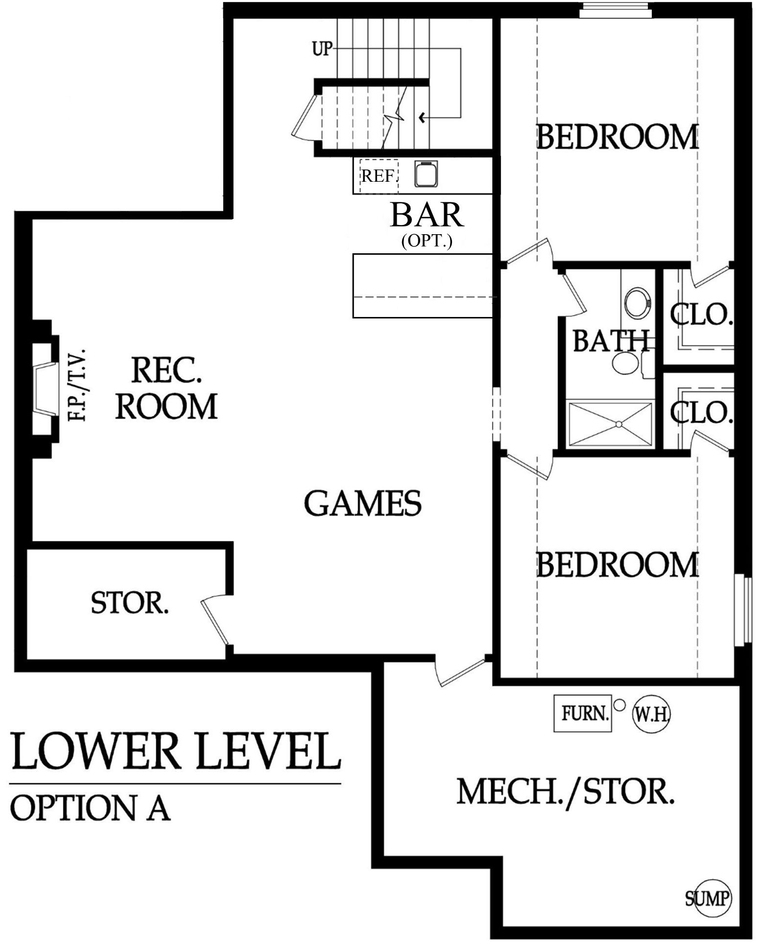 The Truman reverse 1.5-story lower level floor plan.