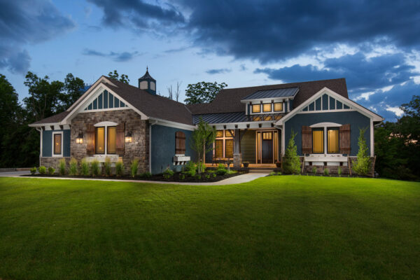 Franklin II reverse 1.5-story floor plan with rustic elevation by Patriot Homes